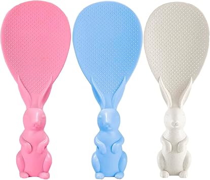 Rice Paddle, 3 PCS Standing Rice Spoon, Cute Bunny Rice Scooper Rice Spatula, Non-stick Plastic Lovely Rabbit Rice Cooker Spoon for Kitchen by Missraza