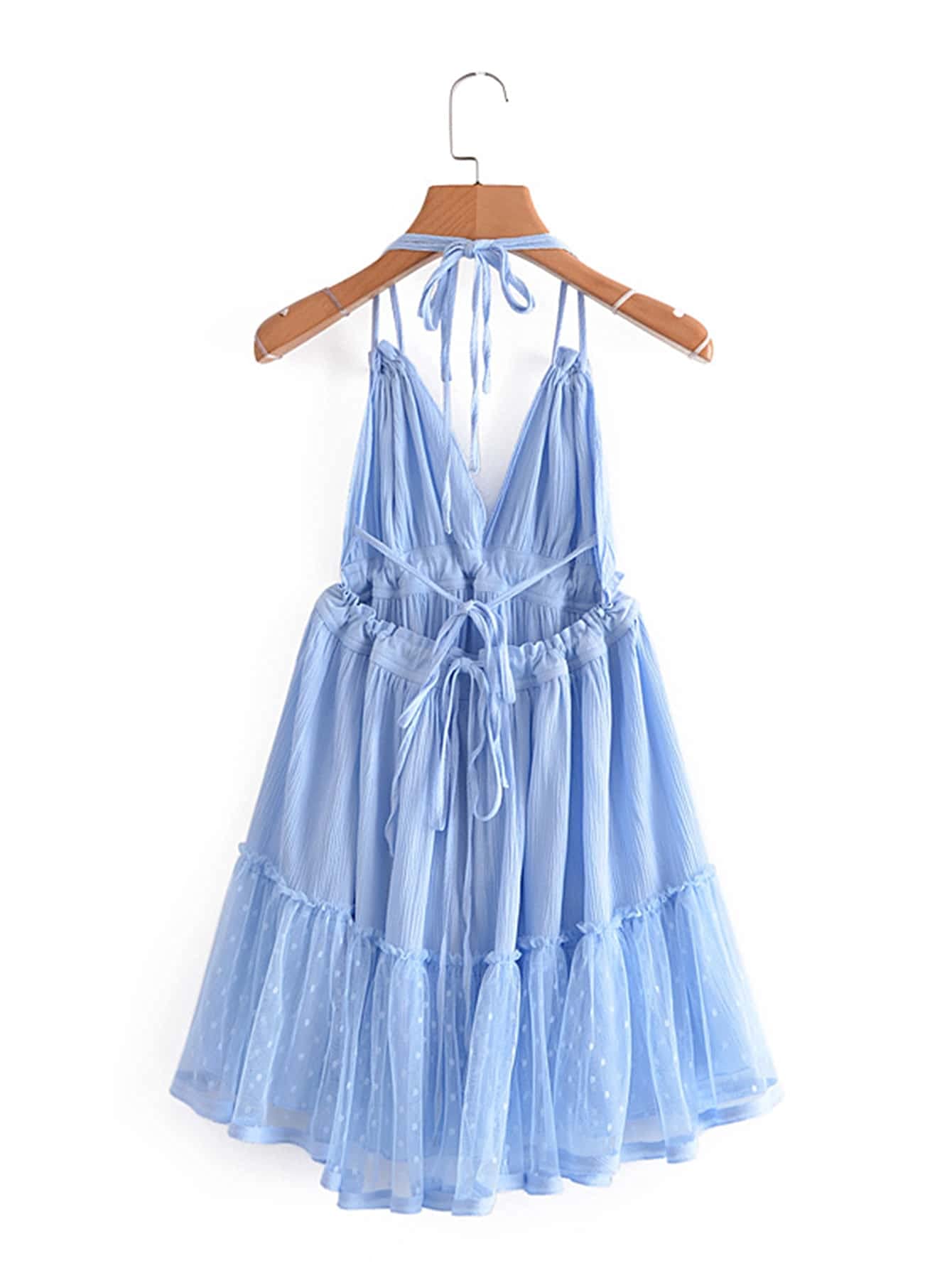 HZ.BEHAVE Dresses for Women Dobby Mesh Self-Tie Ruffled Halter Dress (Color  : Baby Blue, Size : M) : Buy Online at Best Price in KSA - Souq is now  Amazon.sa: Fashion