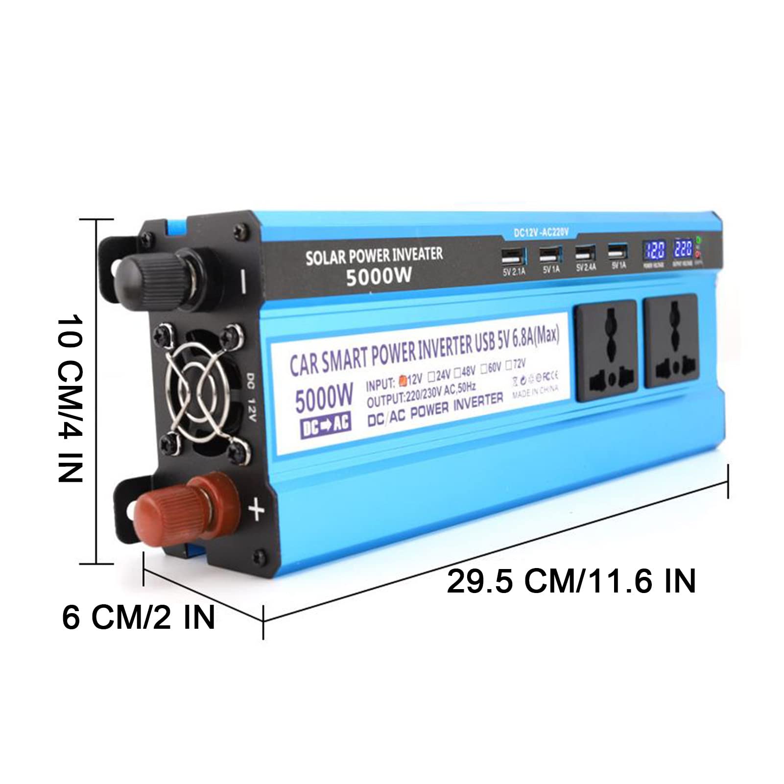 DC 12V 24V 48V 60V bis 220V Modifizierter Sinus Wechselrichter 3000W 4000W 5000W Fahrzeug Heimstrom Spannungswandler mit Doppelter Digitaler Anzeige,5000W-48V