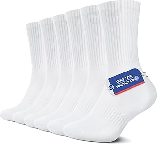YouShow 6 Pairs Men's Women's Classic Sports Socks Black White Crew Tennis Socks Cushioned