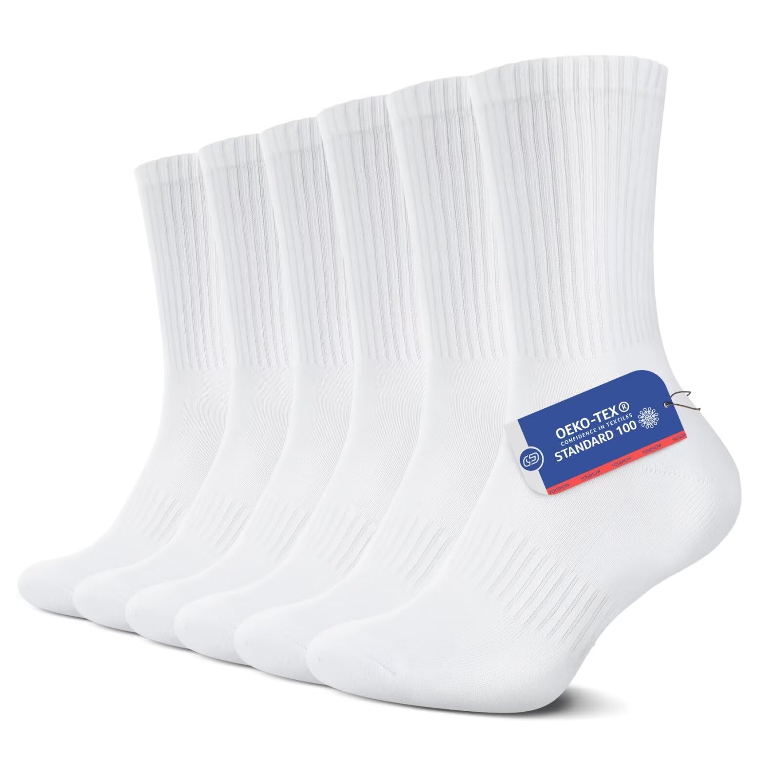 YouShow 6 Paar Socken Herren Damen Classic Sportsocken Schwarz Weiß Crew Tennissocken Cushioned