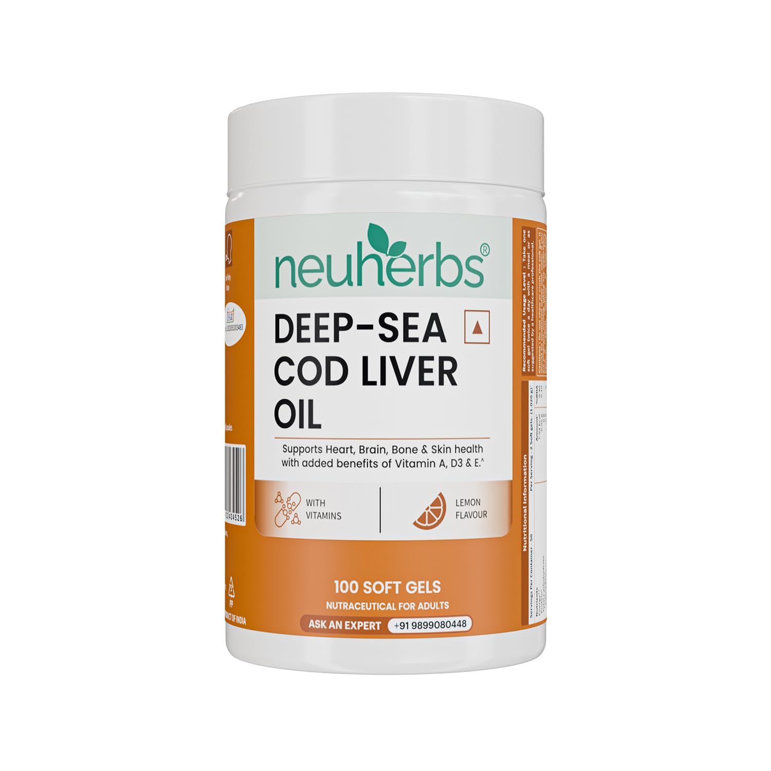 Neuherbs Deep Sea Omega 3 Cod Liver Oil- 100 Softgels for Men & Women | Omega 3 Supplement 600 Mg, 100% RDA of Vitamins A, D3 & E for Heart, Brain, Bone & Skin Health | No Fishy Burps with Lemon Flavour-image-8