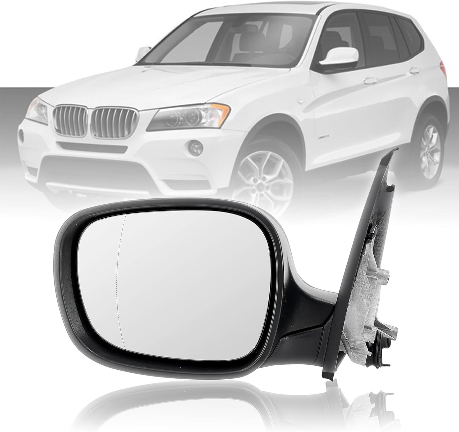 Driver Side View Mirror Assembly Compatible with BMW X3 2011-2014, White Left Rear View Mirror Without Camera, w/Electric Foldable Heated Power Glass
