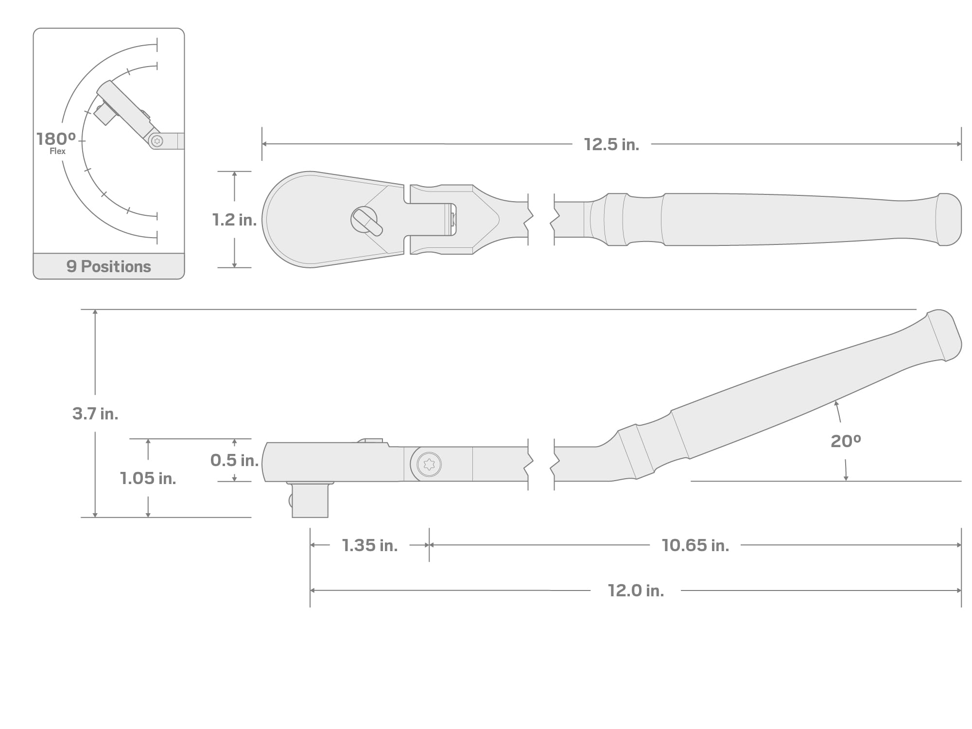 TEKTON 3/8 Inch Drive x 12 Inch Flex Head Bent Handle Long Ratchet | SRH23112