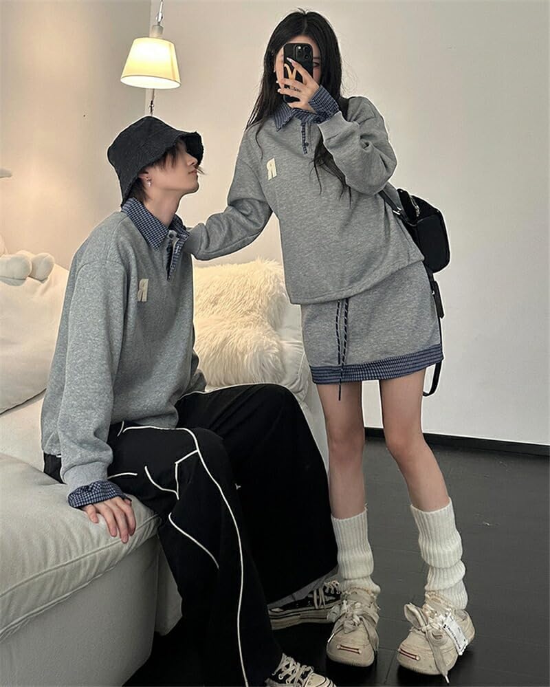 [ジュタオピン] ペアルック カップル カジュアル パーカー セットアップ つなぎ おしゃれ 秋 スタンド襟 お揃い コーデ 長袖
