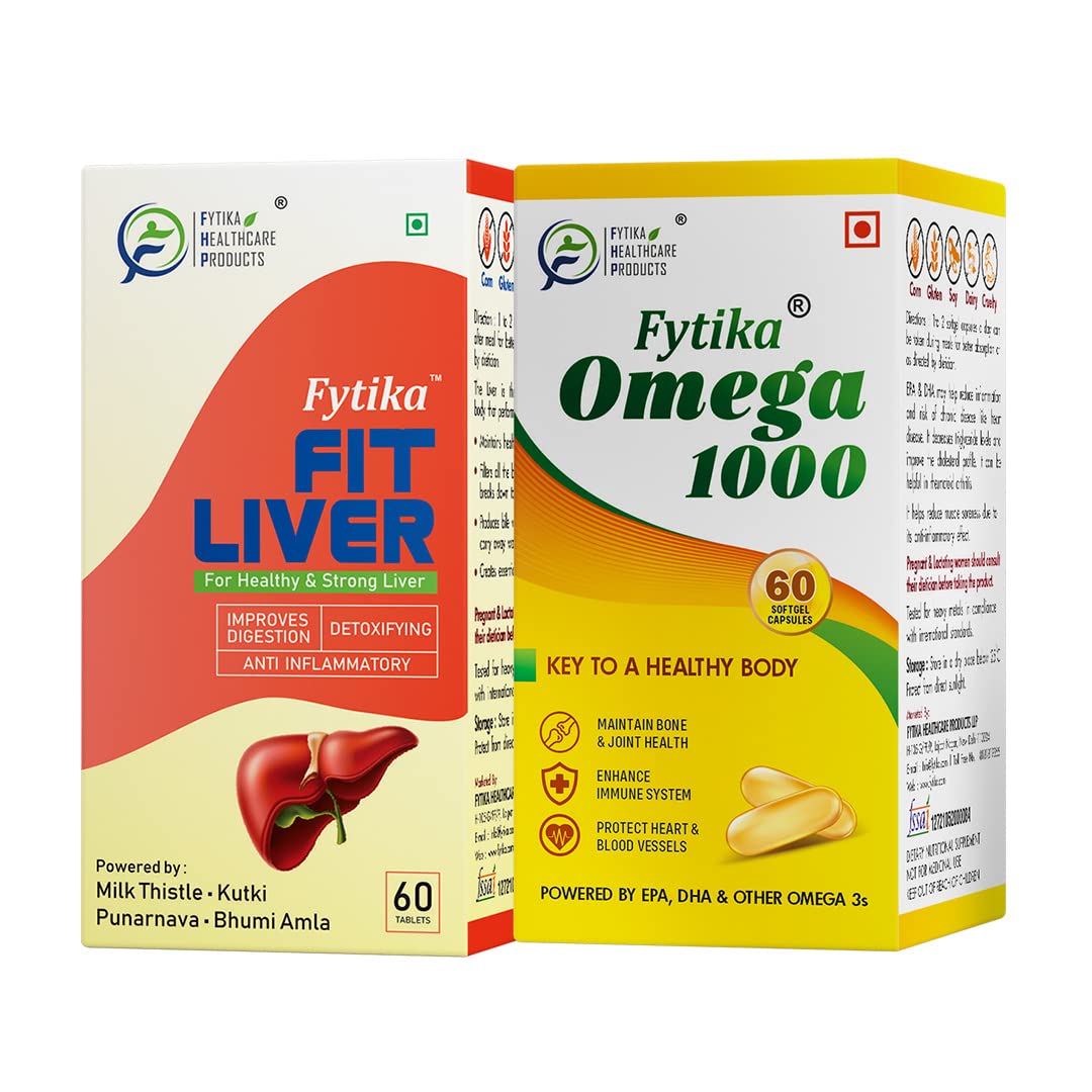 Fytika Fit Liver + Fytika Omega 1000 (Combo Pack) | Milk thistle 200mg, Kutki50mg, Punarnva25mg, Bhumi Amla 25mg & Probiotics | Omega 3 1000mg, EPA 360mg + DHA 240mg & Fatty Acids 400mg (B0BSLM9121) Amazon Price History, Amazon Price Tracker