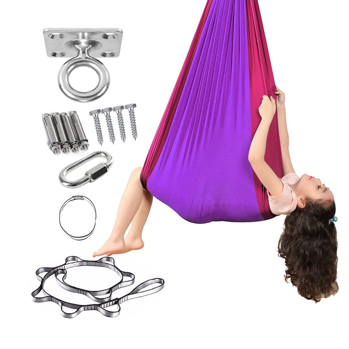 Sensory Swing For Kids Indoor Therapy Swings For Kids Adults 360° Swivel, Double Layer Kids Swing Chair Helps With Sensory Disorders Autism Space To Exercise And Relax Hammock For Bedroom ( Color : Pu