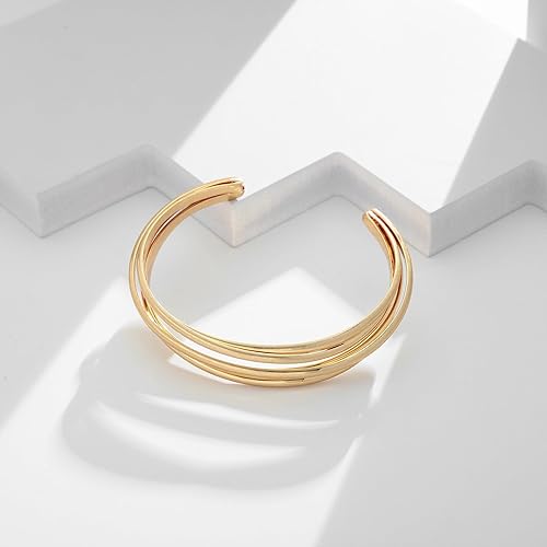 Miniatura 5 de Pulsera dorada para mujer, gruesa y multicapa, con alambre cruzado abierto, hueco, ancho, ajustable, color dorado