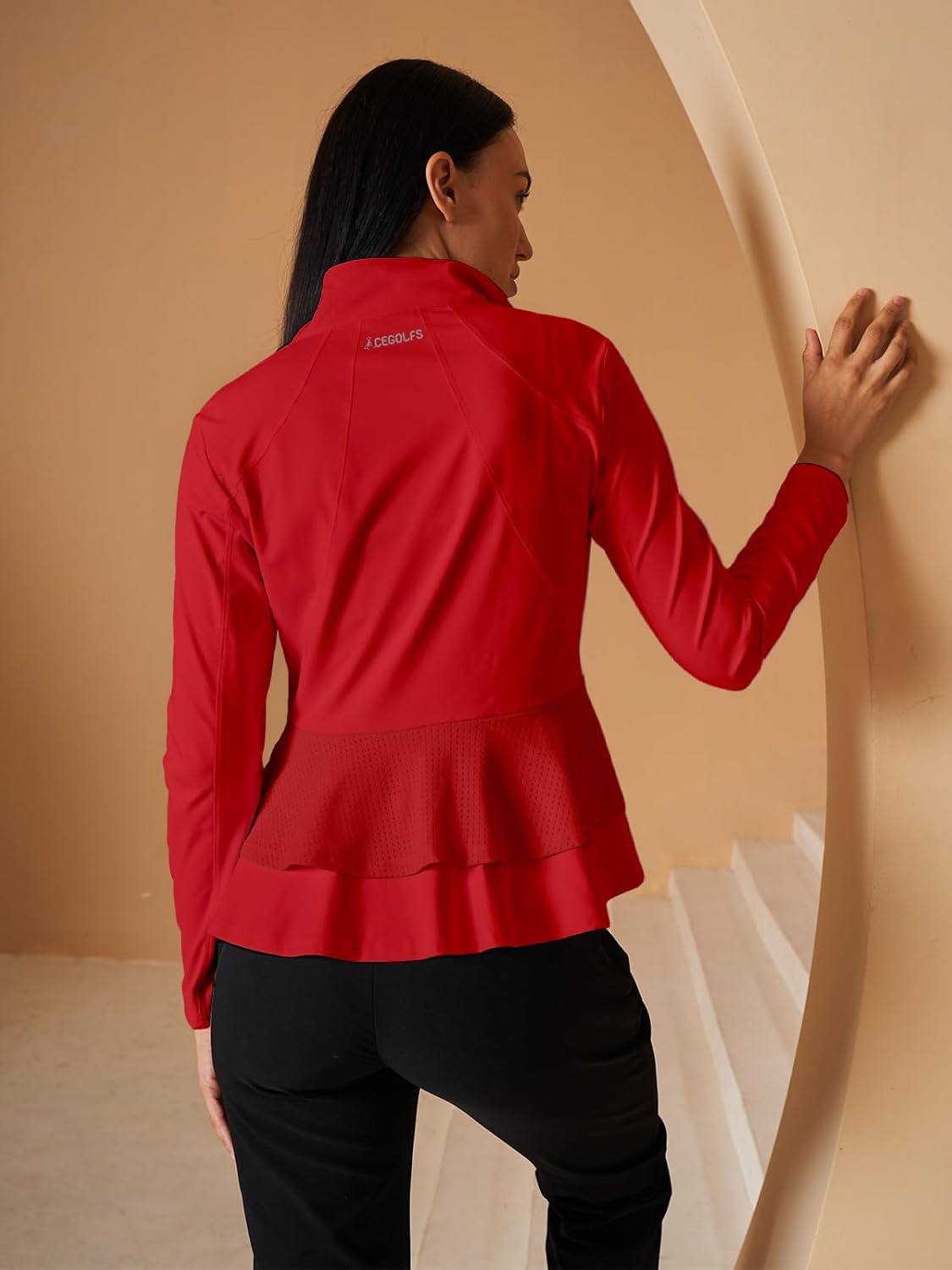 ACEGOLFS Womens Ruffle Athletic Jacket Lightweight Long Sleeve Full Zip Golf Jacket Pockets Ladies Workout Top Hiking UPF 50+ - Image 3