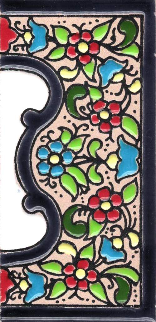 TORO DEL Oro House Numbers and Letters in Ceramic Enamelled Tile Technical Hand Painted Dry Rope Names and Directions Medium Flower Design 5x10.5cm (Margin"Wide Valance")