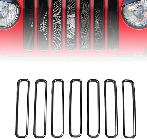 Juego de 7 insertos de malla para rejilla delantera, kit de molduras de malla de ABS, compatible con Jeep Wrangler TJ y Unlimited 1997-2006 (negro)