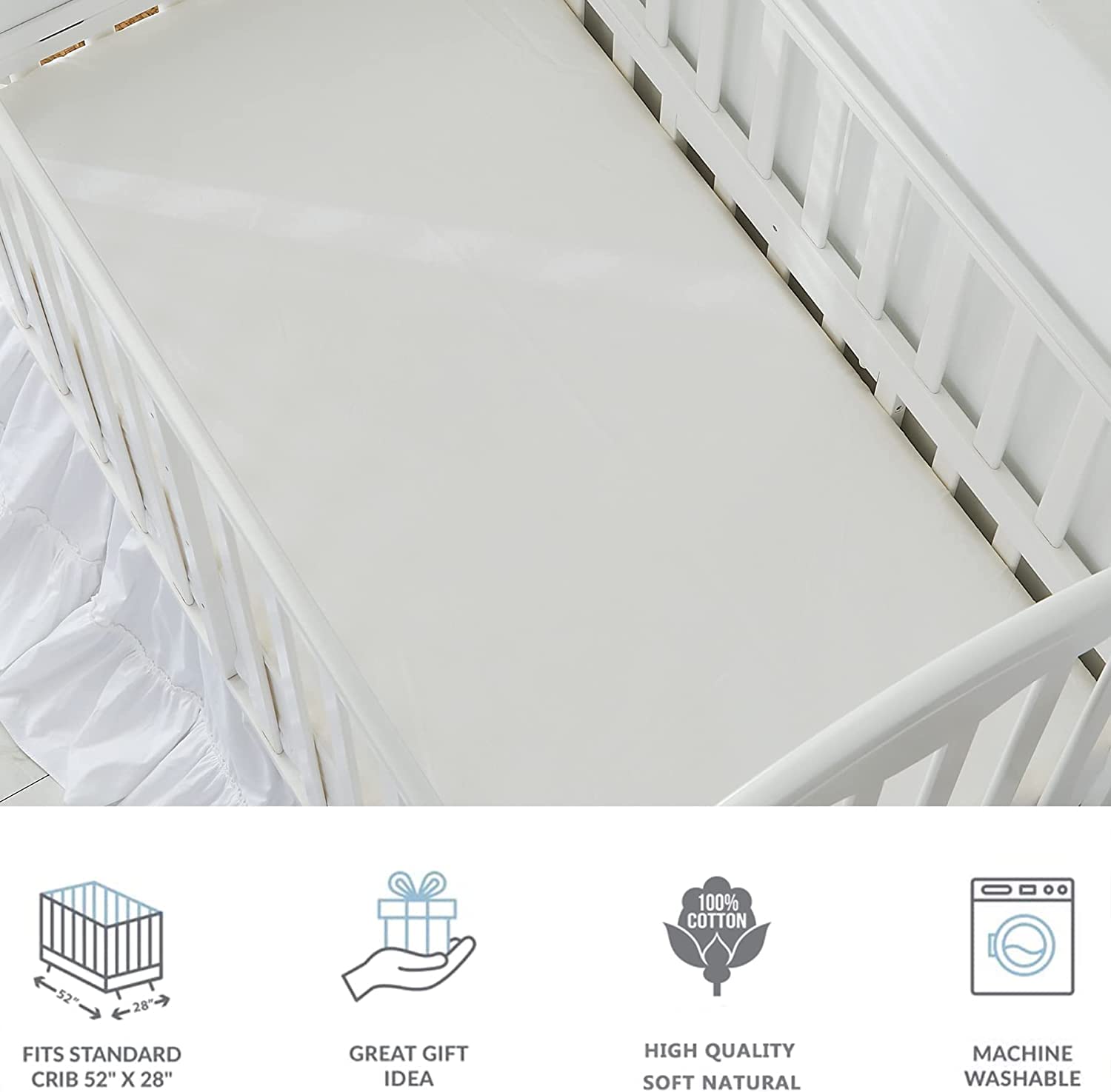 Brandream Set di biancheria da letto per culla, 3 pezzi, tinta unita, bianco, chic, unisex, con ricamo a farfalla