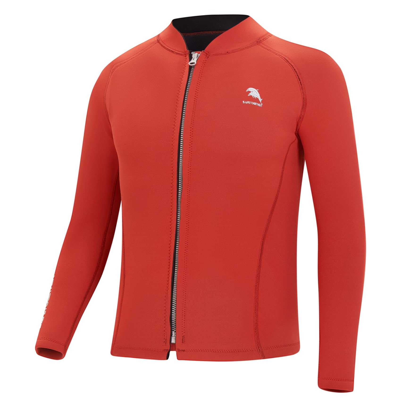 Riismen Mens 2mm Neoprene Swim Coat Long Sleeve Zip Up Rash Guard Jacket Professional Wetsuits Top Red 4XL