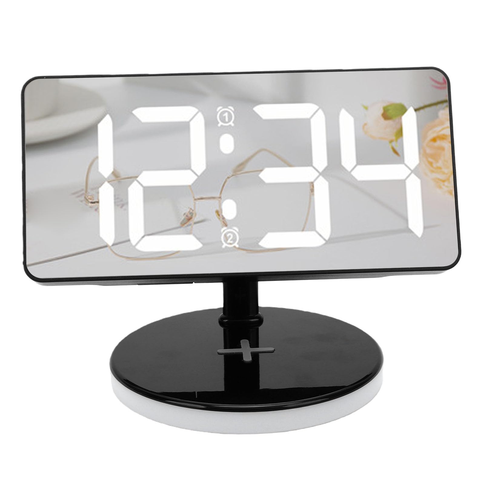 Reloj Despertador Digital, Pantalla de Espejo LED de 7,3 Pulgadas con Carga Inalámbrica, Luz Nocturna RGB, Brillo Ajustable, Repetición, Alarma Dual, para Mesita de Noche, Escritorio, Hogar