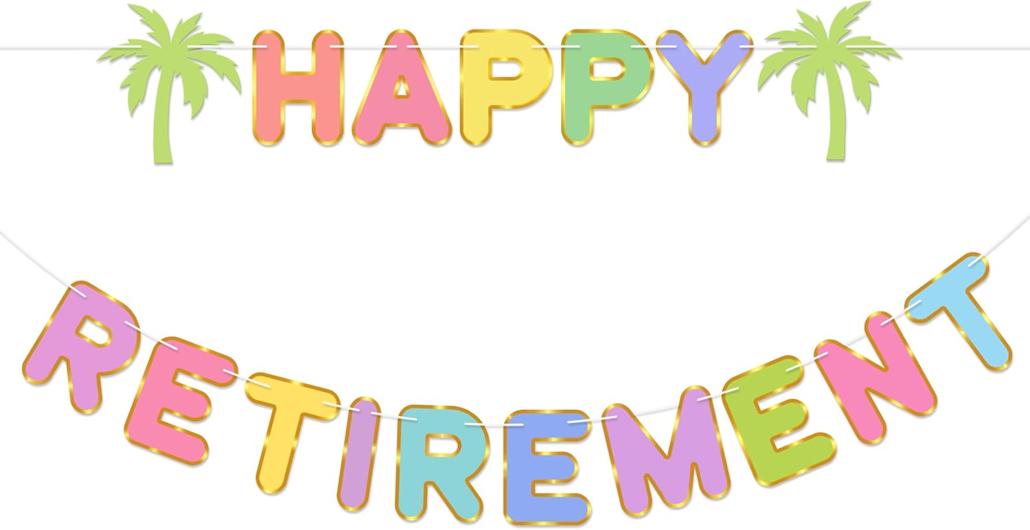 Pre-Strung Happy Retirement Banner - Hawaiian Colorful Retirement Party Decorations for Men Women - Pre Strung on 9 ft Strands