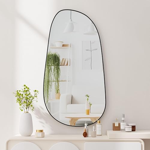 Miniatura 9 de SANHUAMAO Espejo de pared irregular asimétrico para pared de 23.6 x 33.5 pulgadas, espejo de pared con marco dorado para sala de estar, baño,