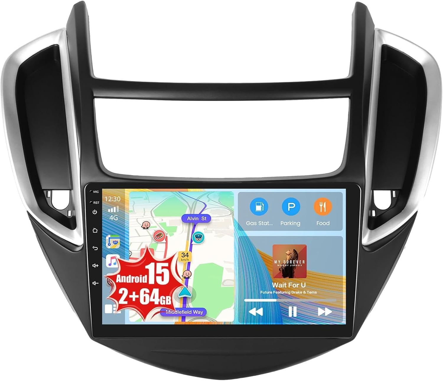 2+64GB Realdio Android 15 Car Stereo for Chevrolet Chevy Trax 2014 2015 2016 CarPlay Android Auto, 9" Touchscreen Car Radio for Chevy Trax with GPS WiFi Bluetooth FM/RDS EQ 26UI Backup Camera