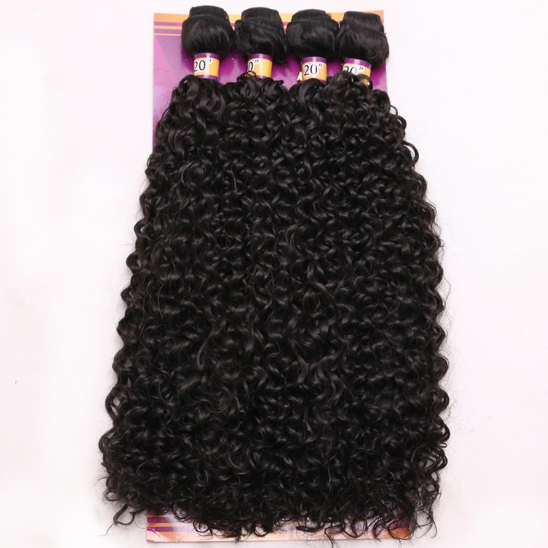 Afro Kinky Curly Bundles Synthetic Quick Weave Curly Hair Bundles High Temperature Fiber Hair Extensions for Women Natural Black Color 16 Inches 4Pieces(Color 2#)