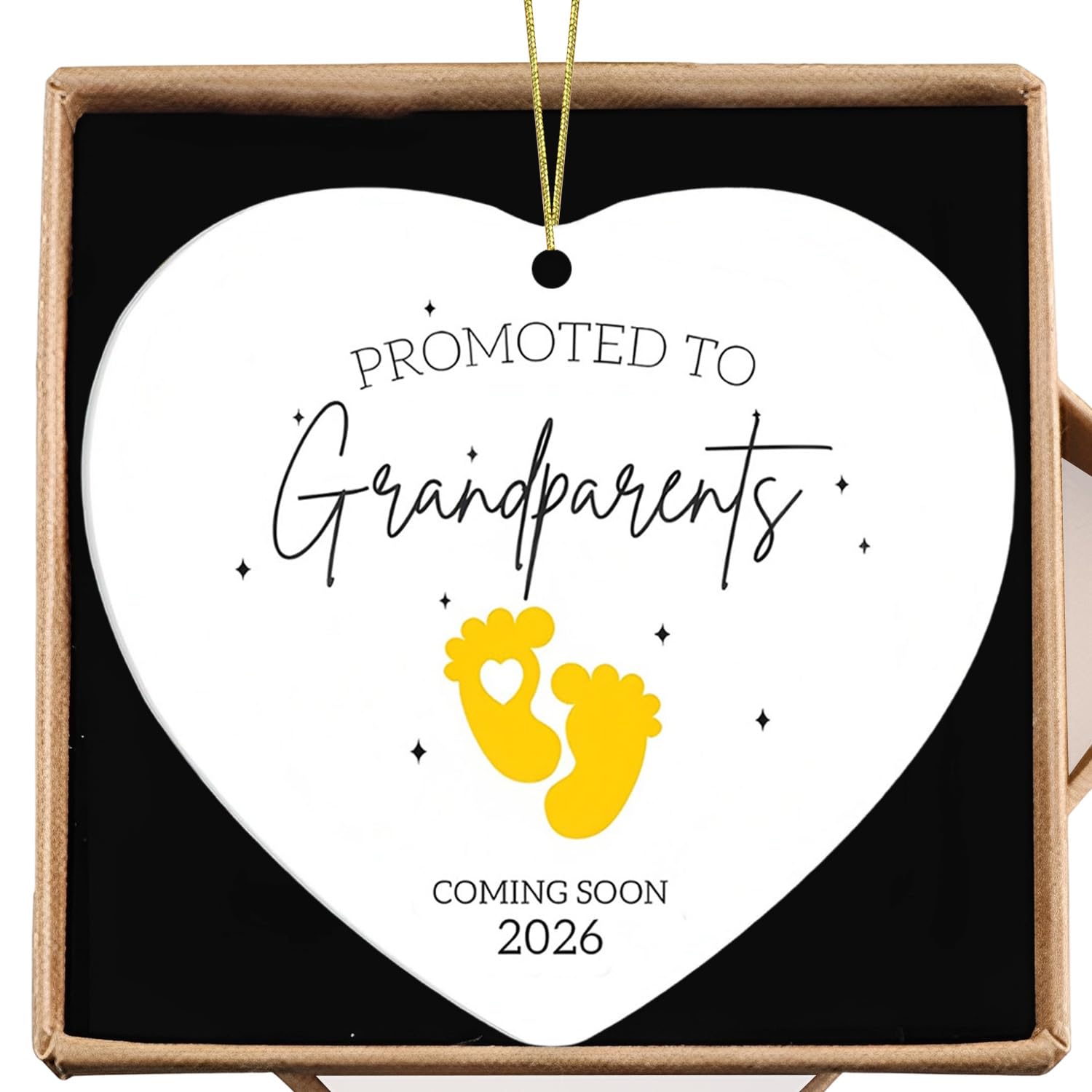 Grandparents Gifts, Promoted To Grandparent Coming Soon 2026 Ceramic Sign Presents for Grandparents, New Grandparent Gifts For Birthday, Christmas, Thanksgiving, With Gift Box (Gold)
