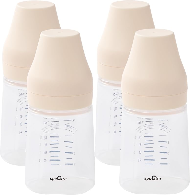 Spectra Baby Wide Neck Baby Bottles for Breast Milk, Pack of 4 | BPA-Free Wide Neck Bottles Compatible with Spectra Wide Neck Breast Shields & Electric Breast Pumps for Storage
