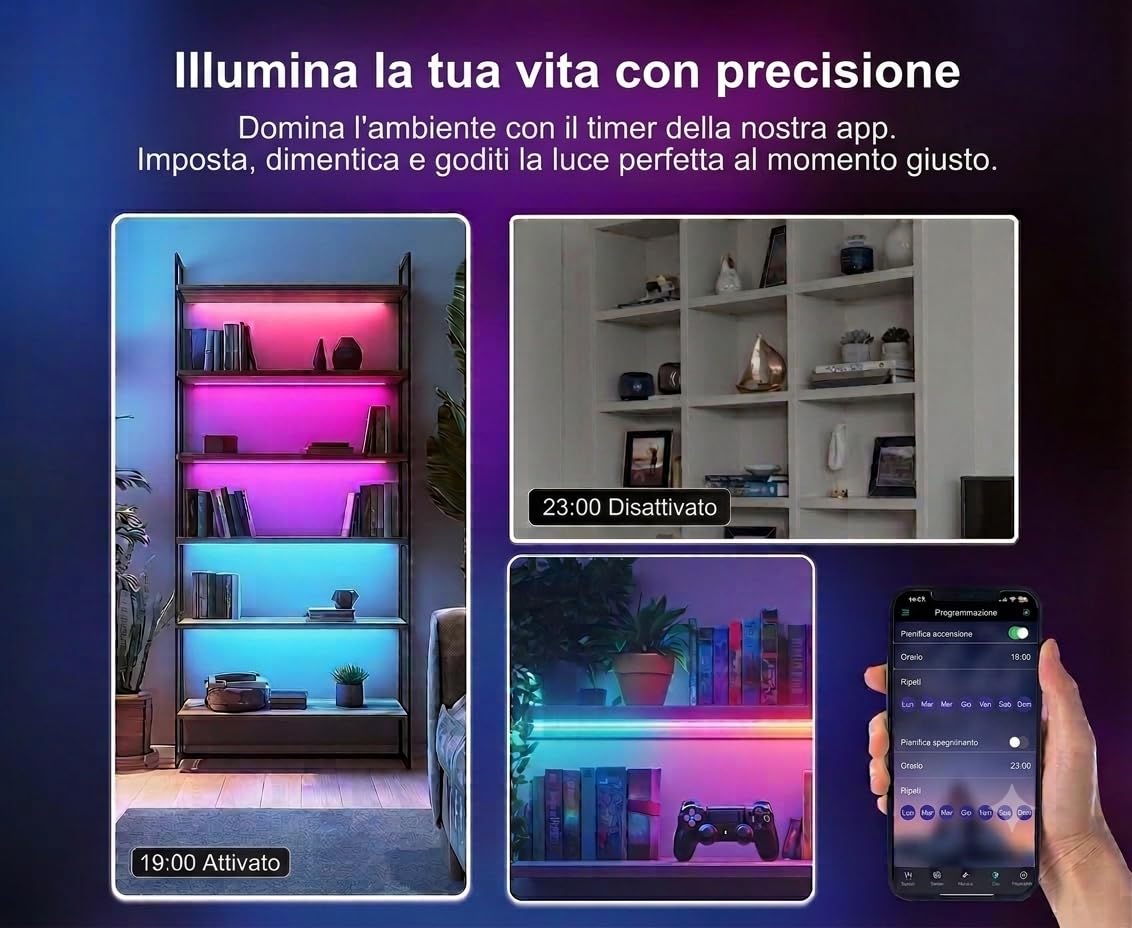 Cefrank Illuminazione armadio RGB 4 x 30 cm Kit barra luminosa a LED RGB collegabile per vetrina, Smart App e telecomando, Sincronizzazione musicale, Modalità scena, Multi-colori