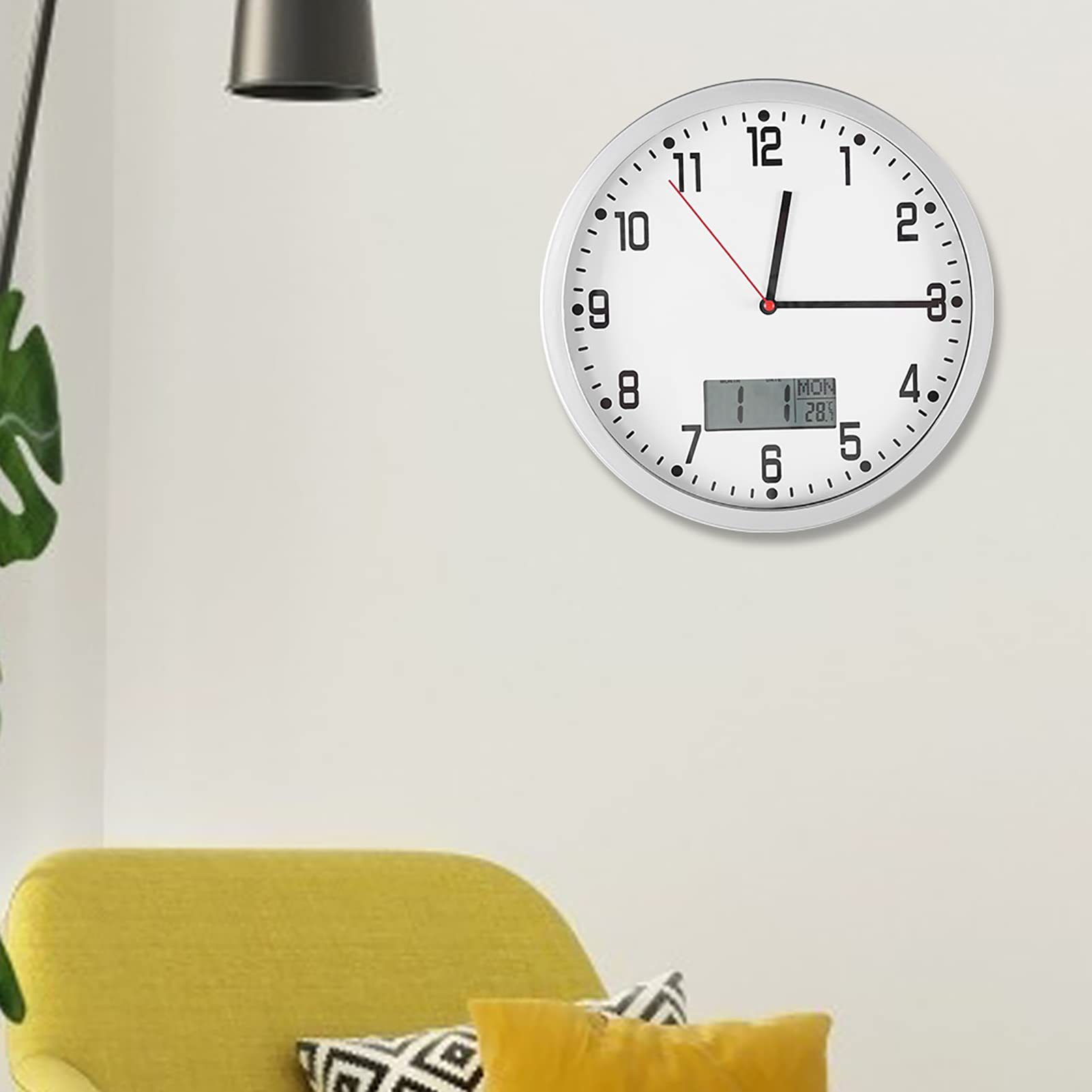 Horloge murale moderne LCD silencieuse avec thermomètre intégré