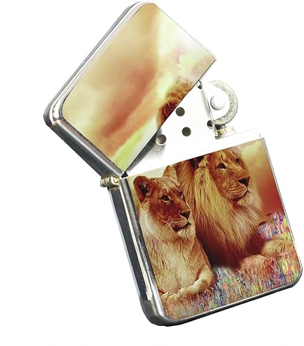 Lion Pride - Encendedor de bolsillo cromado plateado