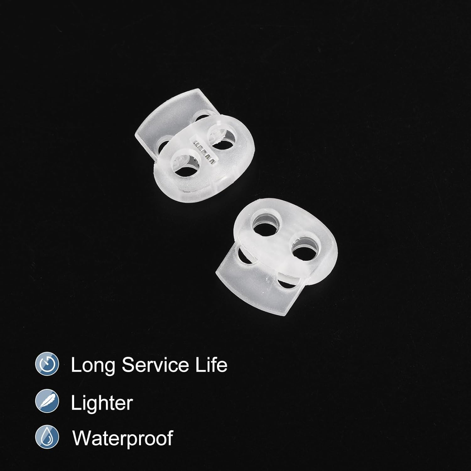 HARFINGTON 30pcs Plastic Cord Lock Double Hole Spring Toggle Stopper Fasteners Elastic Cord Adjuster Slider for Drawstrings Paracord Shoelaces Clothing Luggage Backpack Camping, Translucent - Image 5