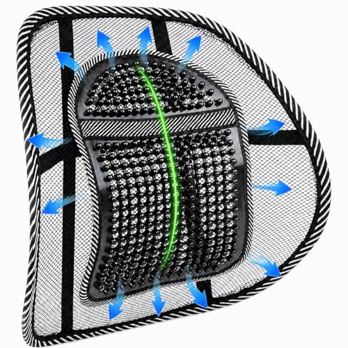 CABLEPELADO - Respaldo Ergonómico con Masajeador Lumbar para Silla y Coche | Rejilla Transpirable con Soporte Viscoelástico | Correa Ajustable | Medidas 39,5 x 39,5 cm