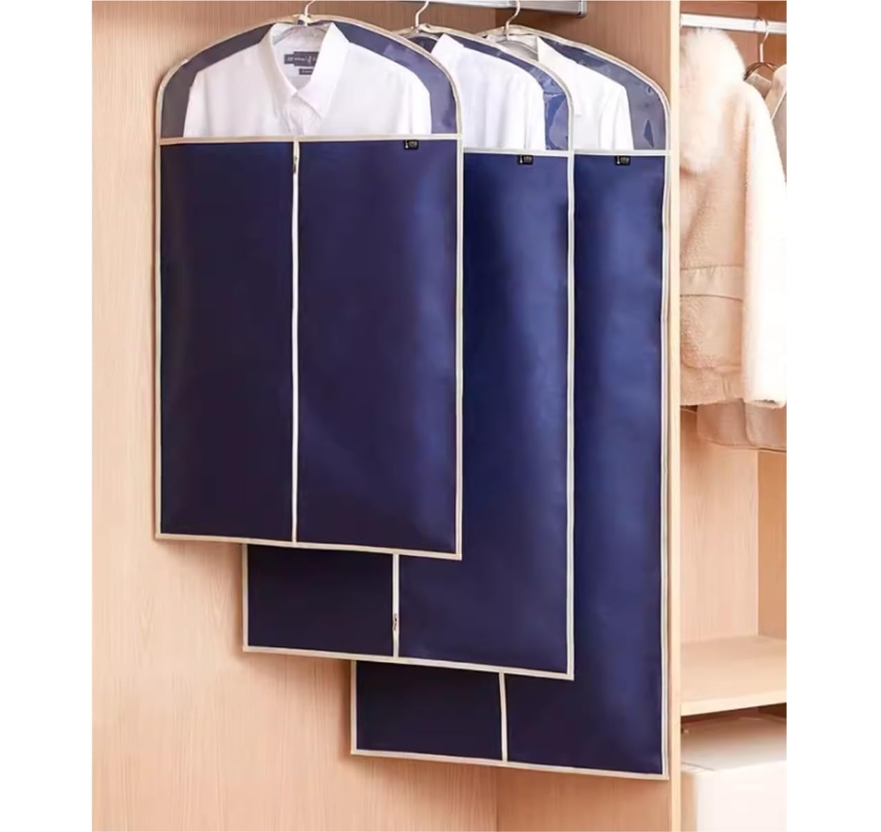 Bolsa de Traje Antipolvo Bolsa De Ropa Colgante para Vestidos, Fundas De Ropa, Protector De Ropa con Cremallera Medio Transparente, Bolsas para Traje, Chaqueta, Abrigo, Vestido, 5 Uds. Fundas de Ropa