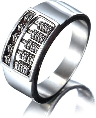 Mens Womens Stainless Steel Vintage Chinese Style Rotation Abacus Ring Band Silver/Gold