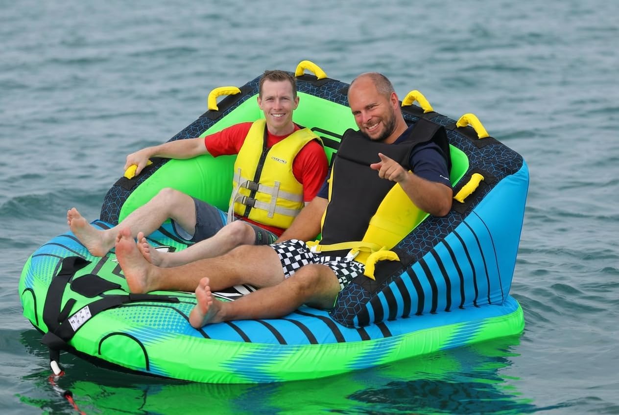 2-4 Person Towable Tubes for Boating, Sofa Style Boat Tube, Water Sports Inflatable Towables Tubes for Boats to Pull, Dual Tow Points, Durable Nylon Cover, Ideal for Teens & Adults