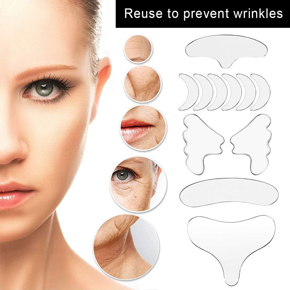 11 pezzi Cerotti Antirughe Silicone Riutilizzabile Cuscinetto Antirughe Patch Silicone Trasparente per Rughe Facciali in Silicone Cuscinetti Antirughe Collo e Petto per Cura della Pelle