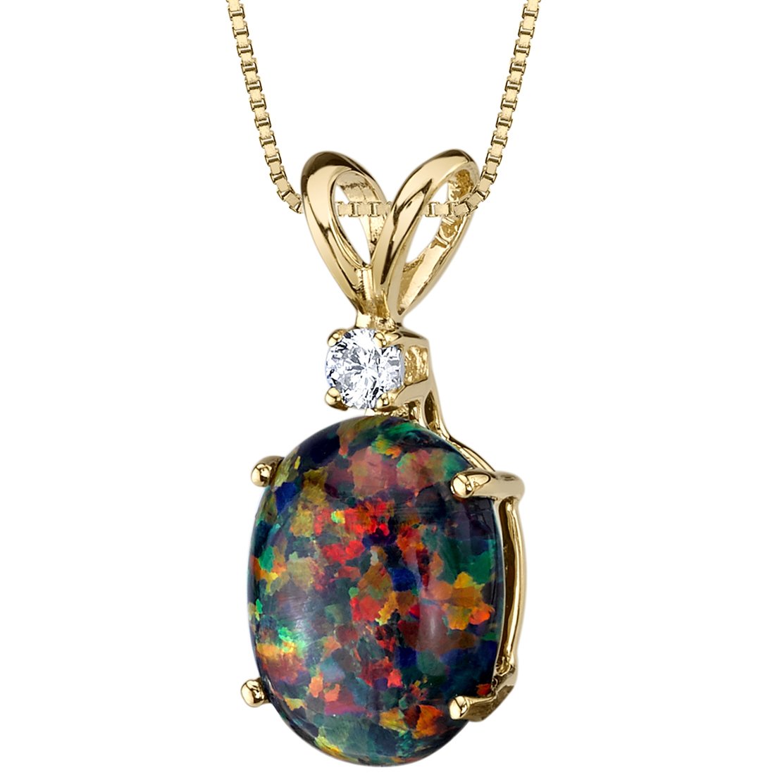 Peora Black Opal & Diamond Pendant – 14K White Gold, 10x8mm Oval, 1 Carat – Elegant Solitaire Necklace For Women - View #9