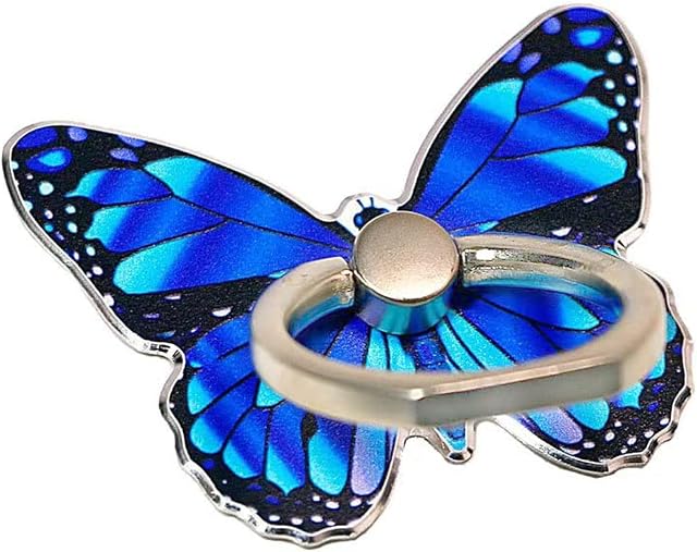 Kinizuxi Cell Phone Ring Stand Holder,Cute Butterfly Phone Ring Grip Stand 360°Rotation Finger Ring Grip Holder Kickstand with Knob Loop for iPhone,All Android Smartphone (Blue)