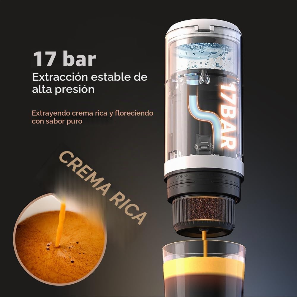 Cafetera espresso portátil 3 en 1 sin función de calefacción, cafetera eléctrica de carga tipo C, mini cafetera de 17 bares para N ESPRESSO/DolceGustoPods y café molido sobre la marcha