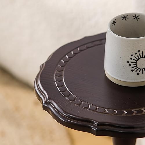 Miniatura 7 de Mesa auxiliar redonda 100% madera maciza, mesa pequeña para bebidas para espacios pequeños, mesa auxiliar moderna para dormitorio, sala de estar,