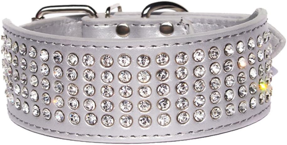 BTDCFY Rhinestones Dog Collars-2" Wide Crystal Diamonds Studded PU Leather 5 Rows Sparkly Crystal Studded Collar for Medium and Large Dog
