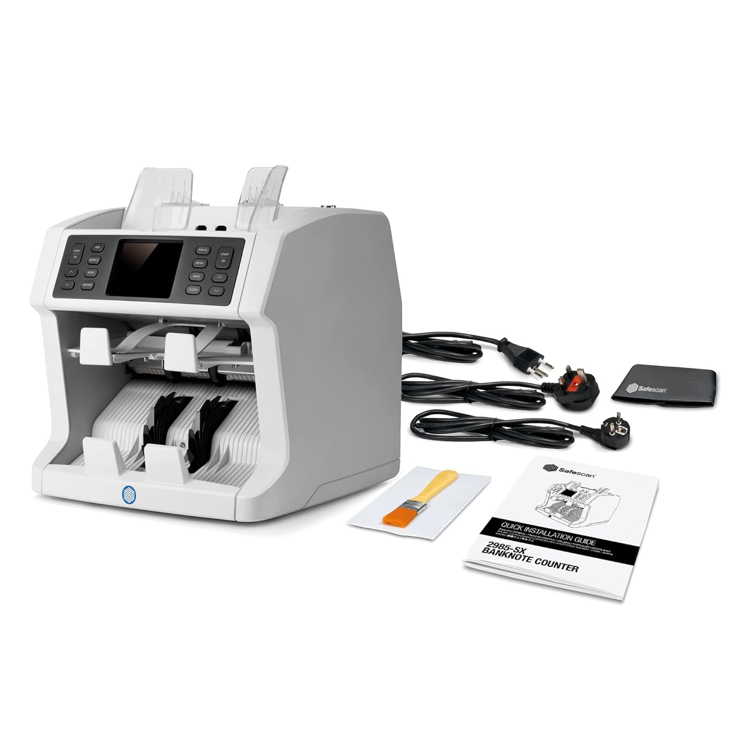Safescan 2985-SX Money Counter Machine with Counterfeit Detection, Multi-Currency, Mixed Denomination, Bank Quality, High-Speed Counts and Sorts 1,200 Bills per Minute, 7 Point Counterfeit Check : Office Products