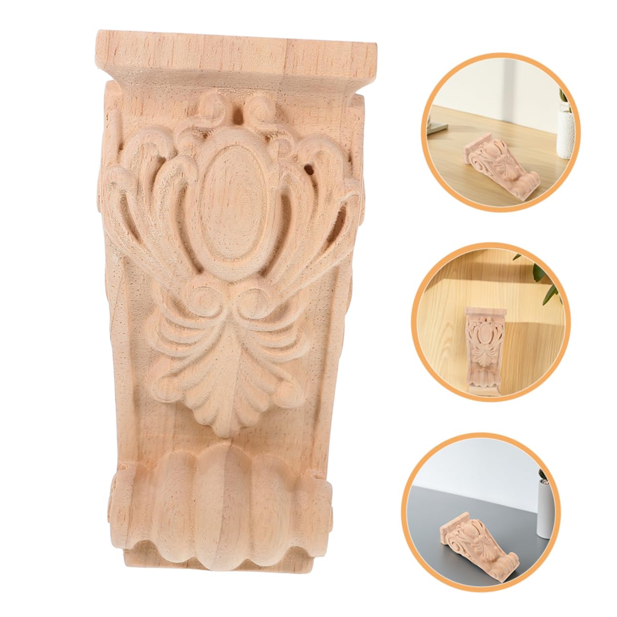 Uonlytech Elegant Wood Carved Corbel Appliques Rustic European Style Shelf Brackets for Doorways Wardrobes and Living Spaces Unpainted Solid Wood Design