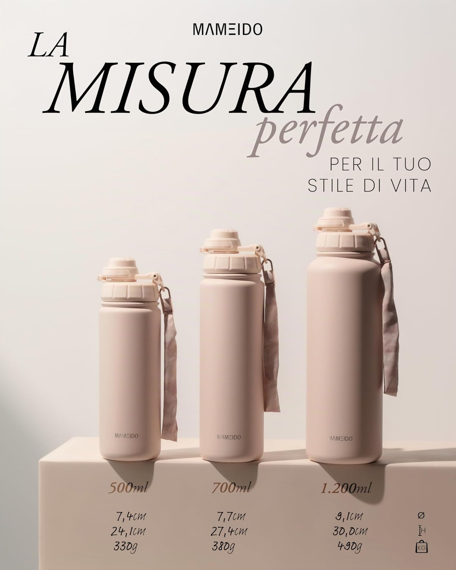 MAMEIDO Borraccia Termica con Cannuccia 1,2 l, Termo Isolata senza Perdite, Thermo per Bevande Calde, Senza BPA, Borracce Termiche Inox Palestra (Powder Blush)