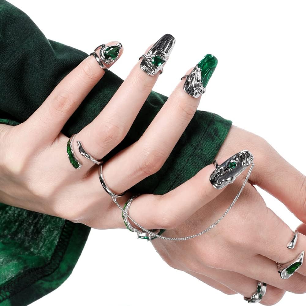 4Pcs Women Finger Tip Nail Rings, Adjustable Opening Nail Art Charms Accessories, Metal Fingernail Tip Claw Nail, Fingernail Tip Rings Set (Blue)