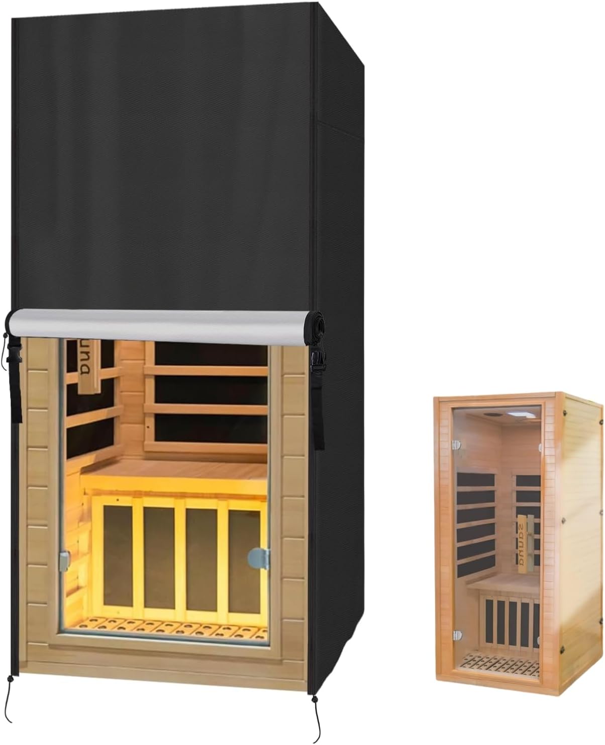 Outdoor Waterproof Sauna Cover, Heavy Duty Cover for Single Person Wood Infrared Home Sauna, UV-Anti Fade-Resistant All-Weather Protection -Black, 32" W x 35" D x 67" H