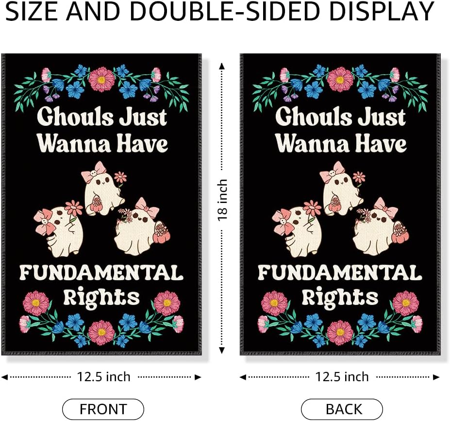 Ghouls Just Wanna Have Fundamental Rights Garden Flag, Funny Spooky Season Halloween Yard Sign for Outside, Cute Ghost Fall Halloween Outdoor Decor, Feminist Reproductive Womens Rights Banner - Image 2
