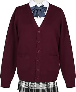 [GELISY] スクールカーディガン スクールセーター 制服ニット Ｖネック 長袖 ユニセックス ゆったり (ワインレッド,L)