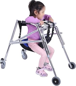 Walker Pulley Rear-Mounted Walker One-Way Folding Anti-Backward Size Walker Height Adjustable for Cerebral Palsy Children Rehabilitation Training Silver