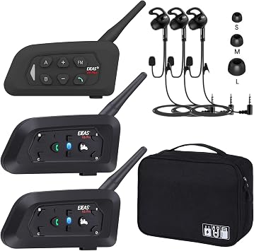 Referee Headset, 3 Pack V6C Plus Communication System with Earphone and 1 Extra Organizer Bag for Spare