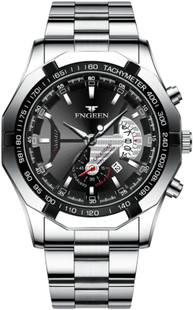 Relógio Blindado Resistente a Água Preto e Prata em Vidro Mineral Hardlex Movimento em Quartzo – “Boss Elite” + Caixa Premium