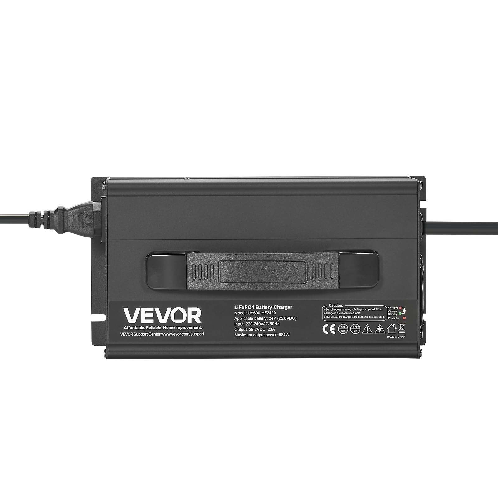 VEVOR Caricabatterie per Batterie al Litio 24V 20A, 29,2V, AC-DC LiFePO4 con Connettore Anderson, Indicatore LED, Attivazione 0 per Batterie Ricaricabili al Litio LiFePO4 per Barche Camper