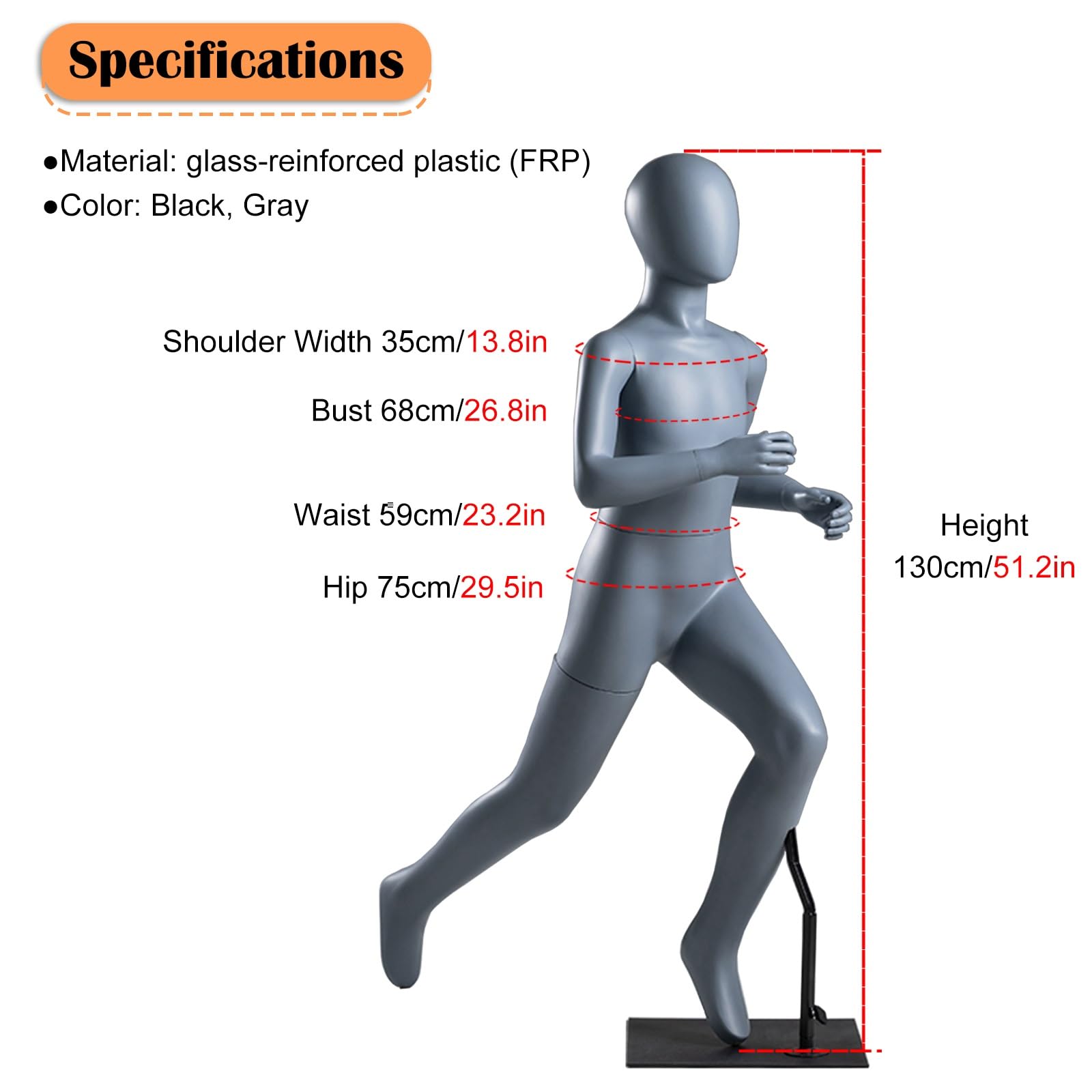 Mannequin Enfant Lot De 2 Mannequins Taille 8 Pour Enfants, Mannequins De Sport Debout Pour Jogging Et Course À Pied / Mannequins En Plastique Sans Visage Pour Enfant, Mannequins D'affichage De Modèle